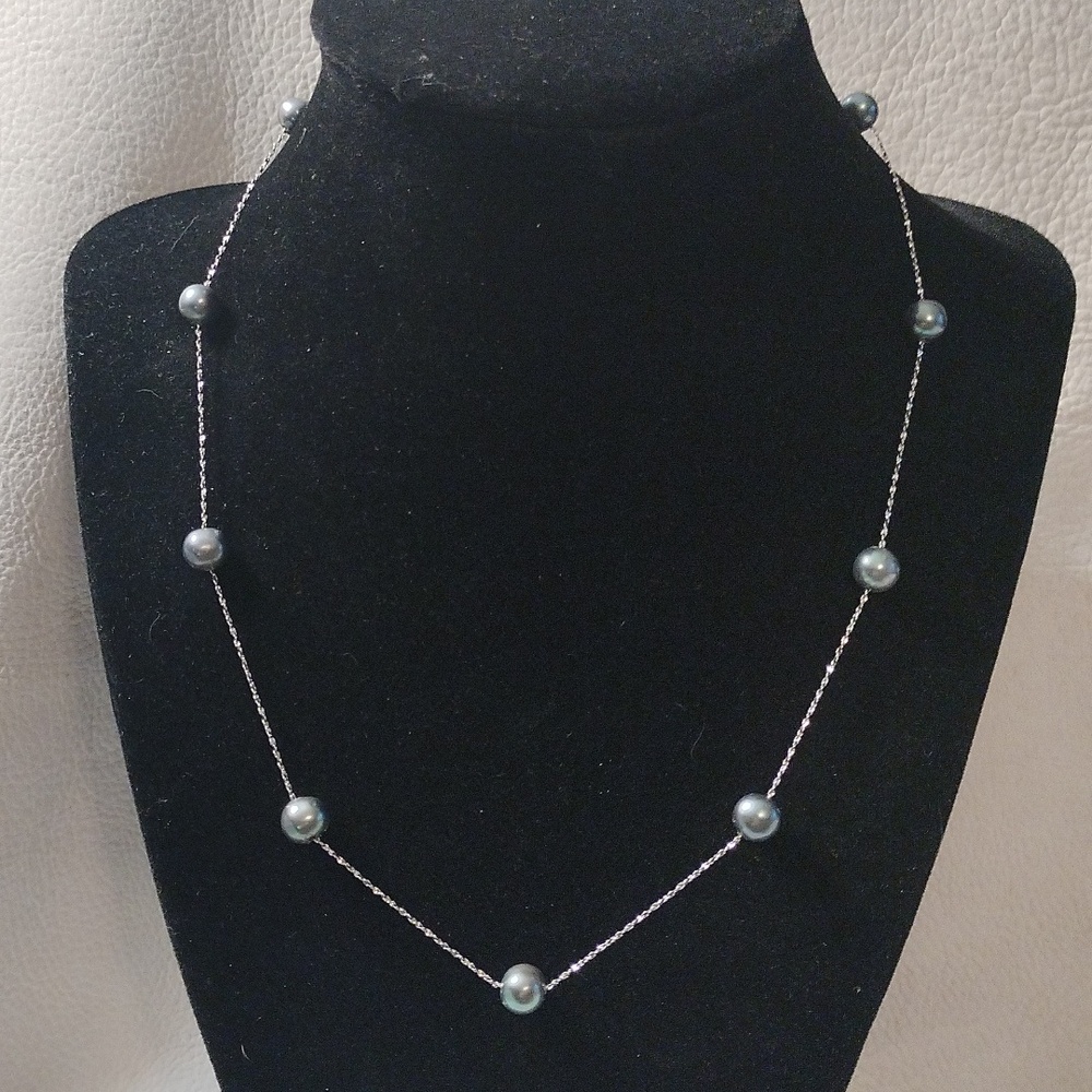 Silver necklace chain smoky colored pearls made in Italy 925